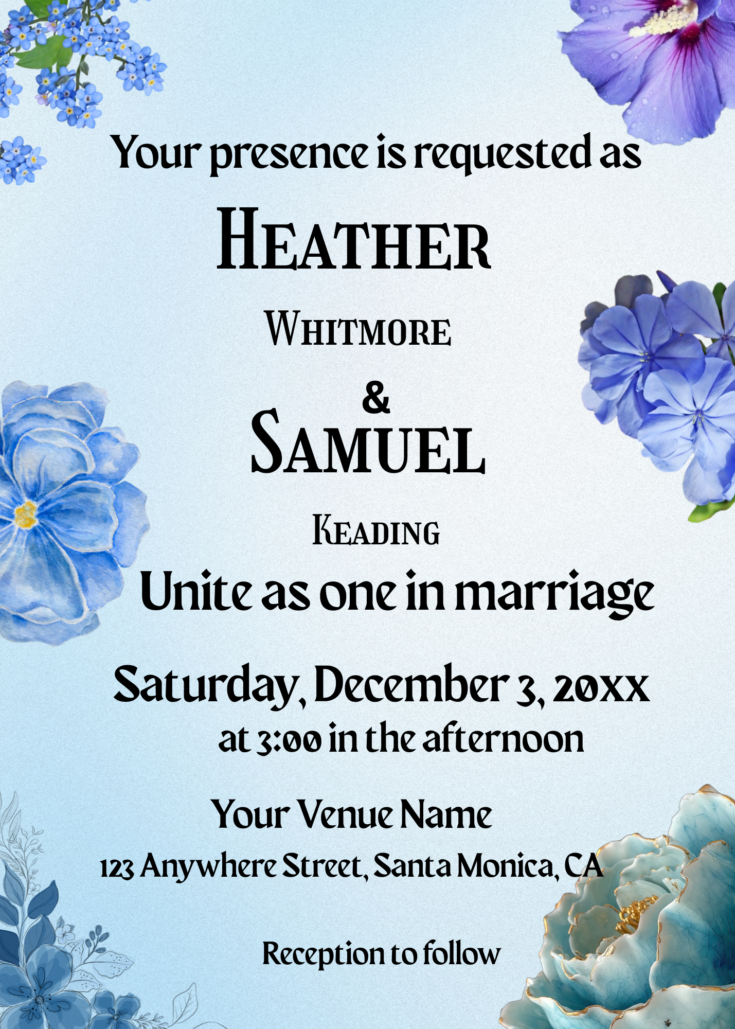 Blue Flower Invitation - Printable