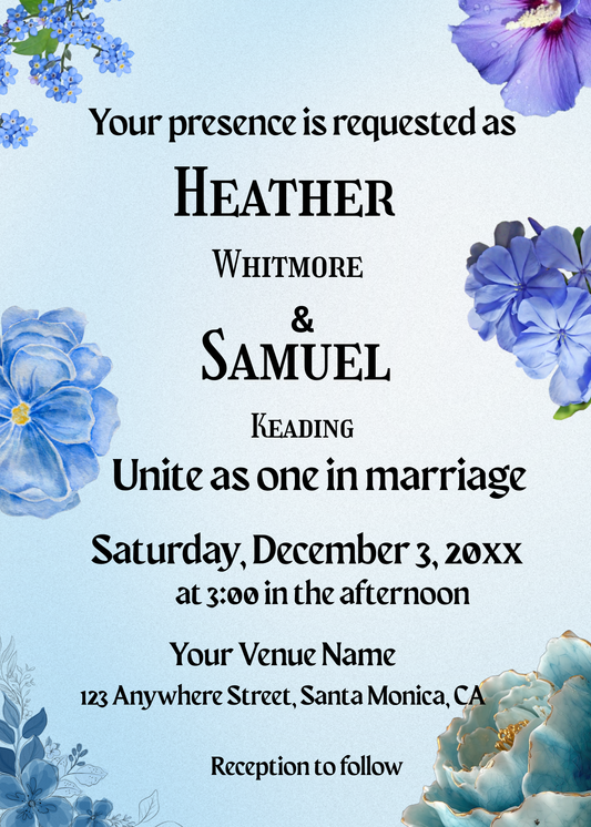 Blue Flower Invitation - Printable